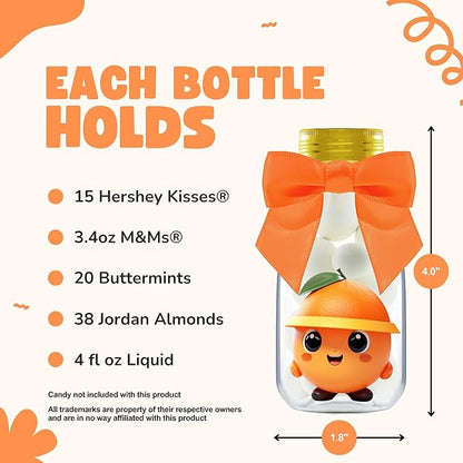 Small 12 Pack Little Cutie Baby Shower Party Favors - Candy Jars with Ribbons and Stickers - DIY Party Decoration Bottles for Little Cutie is on the Way Gender Reveal - Orange Table Centerpiece