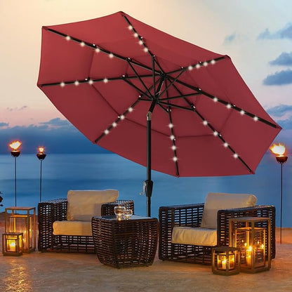 ABCCANOPY 3 Tiers 11FT Solar Led Lighted Patio Umbrellas (Burgundy)