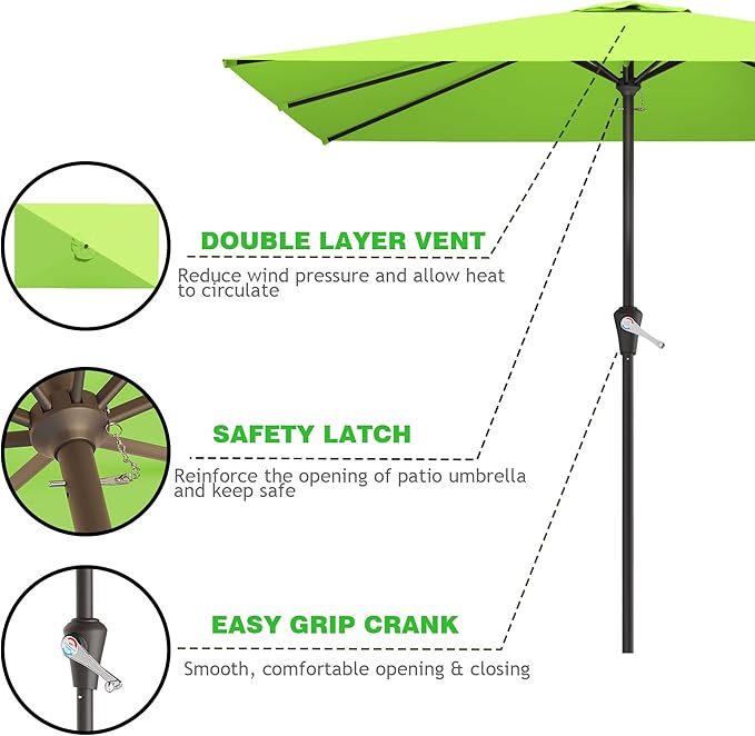 8' x 10' Rectangular Patio Umbrellas for Outdoor, Outdoor Table Umbrella, Large Outdoor Patio Umbrellas with 8 Sturdy Ribs for Market, Garden, Pool (Apple Green)