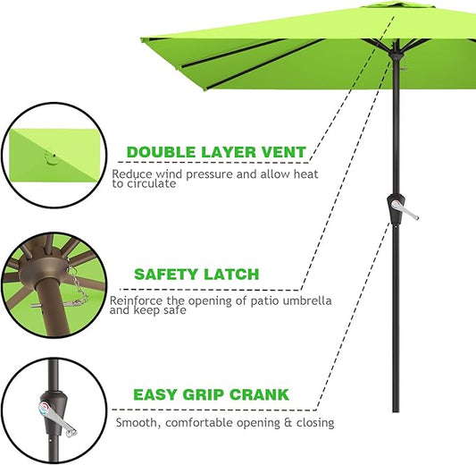 8' x 10' Rectangular Patio Umbrellas for Outdoor, Outdoor Table Umbrella, Large Outdoor Patio Umbrellas with 8 Sturdy Ribs for Market, Garden, Pool (Apple Green)