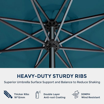 9ft Outdoor Patio Umbrella - Market Table Pool Deck Umbrella UPF50+ UV Protection with Push Button Tilt, Crank and 8 Sturdy Ribs (Peacock Blue, No base)