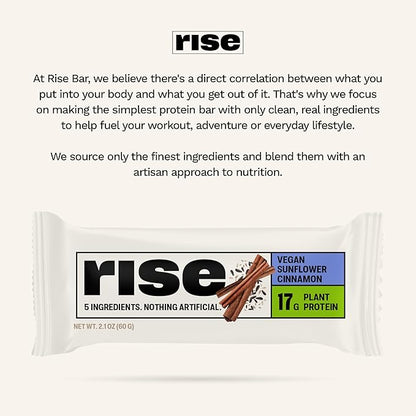 Rise Pea Protein Bar - Vegan Sunflower Cinnamon | Breakfast Bar & Protein Snack 17g Protein Just 5 Whole Food Ingredients Non-GMO Gluten-Free Soy Free