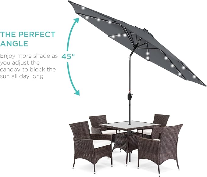 Best Choice Products 10ft Solar Polyester LED Lighted Patio Umbrella w/Tilt Adjustment and UV-Resistant Fabric - Slate