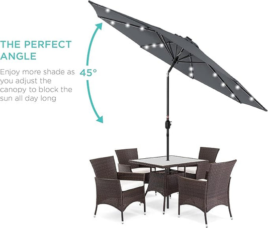 Best Choice Products 10ft Solar Polyester LED Lighted Patio Umbrella w/Tilt Adjustment and UV-Resistant Fabric - Slate