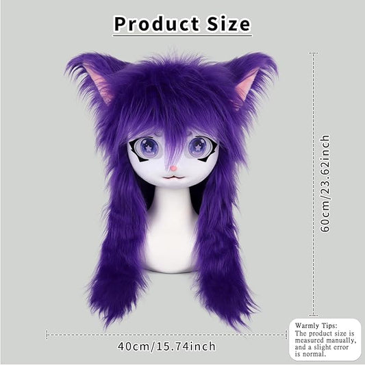 JUNBOON Furry Animal Headgear Beast Full Head Mask Headwear Doll Cosplay Costume Halloween Fursuit