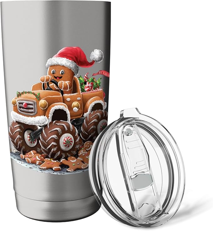Funny Monster Truck Gingerbread Man Baking Christmas Cookies Stainless Steel Insulated Tumbler