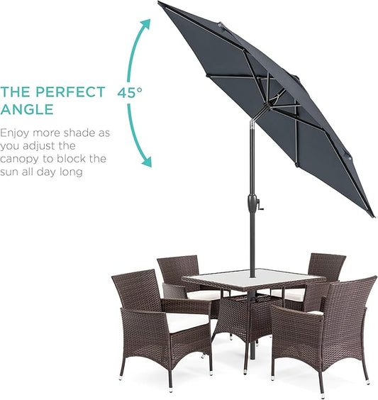 Best Choice Products 7.5ft Heavy-Duty Round Outdoor Market Table Patio Umbrella w/Steel Pole, Push Button Tilt, Easy Crank Lift - Slate