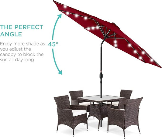Best Choice Products 10ft Solar Polyester LED Lighted Patio Umbrella w/Tilt Adjustment and UV-Resistant Fabric - Red