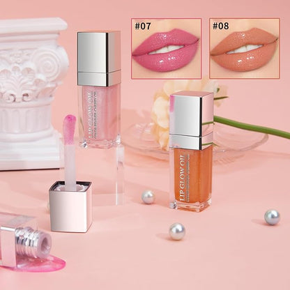 2PCS Hydrating Lip Glow Oil, Plumping Lip Gloss, Clear to Pink Lip Oil Gloss, Transparent Moisturizing Lip Balm, Natural Lip Plumper, Lip Plumper Gloss Make Lips Fuller and Moisturizing