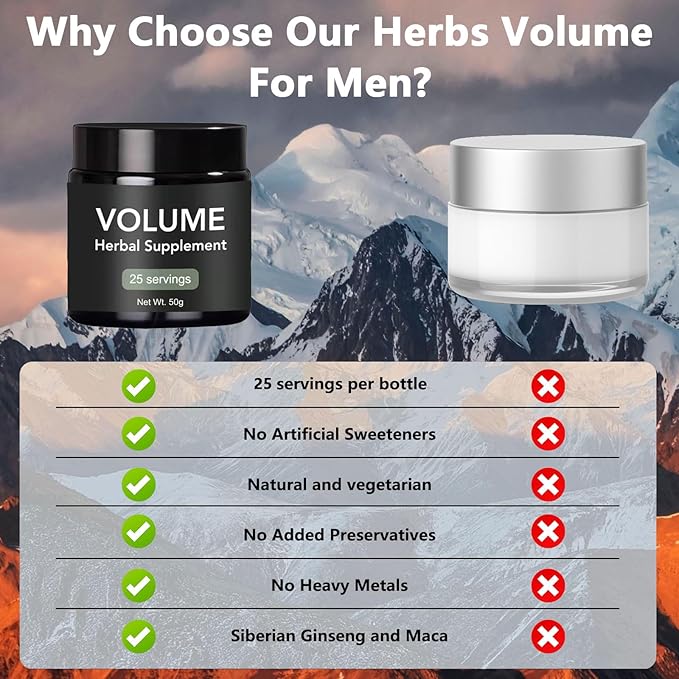 Primal Herbs Volume for Men, Organic Volume Herbal Mix with American Ginseng, Siberian Ginseng and Maca Root, for Energy, Strength & Immunity, 1.76OZ / 25 Servings