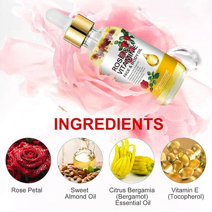 Vitamin E Oil, Rose Oil, Vitamin E Oil for Face, Organic Vitamin E Oil, Rose & Vitamin E Moisturizer Oil for Face and Skin Care 2 Fl Oz