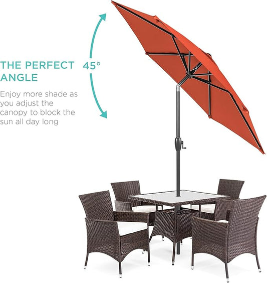 Best Choice Products 7.5ft Heavy-Duty Round Outdoor Market Table Patio Umbrella w/Steel Pole, Push Button Tilt, Easy Crank Lift - Rust