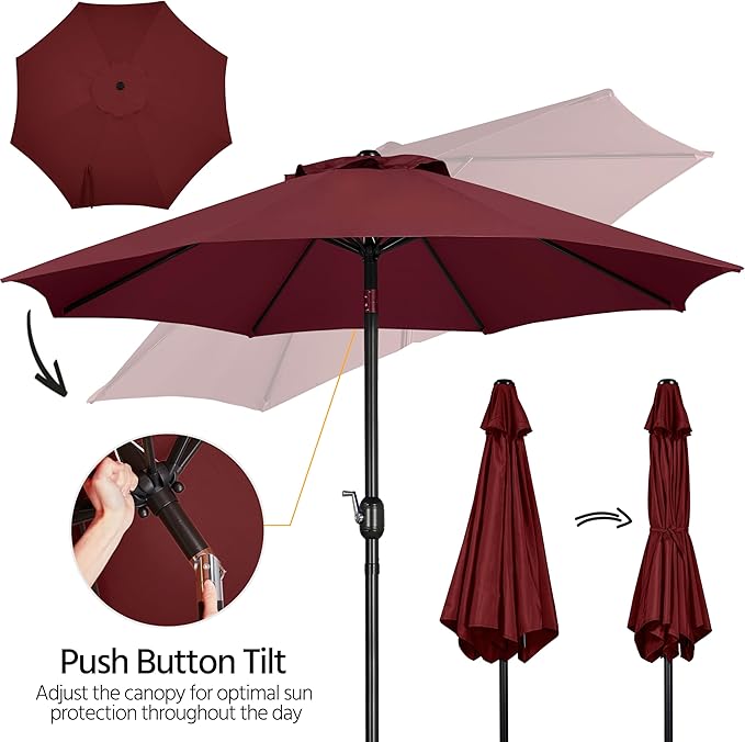 Yaheetech 9FT Patio Umbrella, Outdoor Market Table Umbrella with Push Button Tilt and Crank, Yard Sun Shade with 8 Sturdy Ribs for Garden, Lawn, Beach