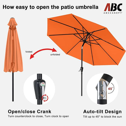 ABCCANOPY 9FT Outdoor Patio Umbrella, 8 Ribs Table Umbrella w/Crank for Easy Set Up, Suitable for Garden, Lawn, Deck & Backyard (Orange)