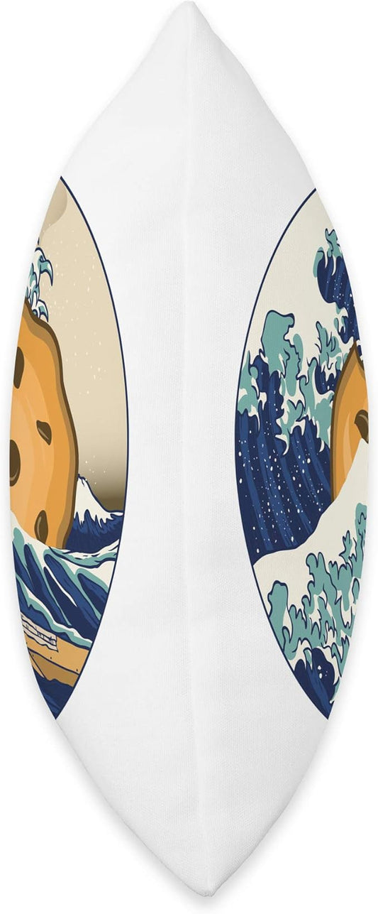 Funy Kanagawa Great Wave Monster eating cookie parody Throw Pillow