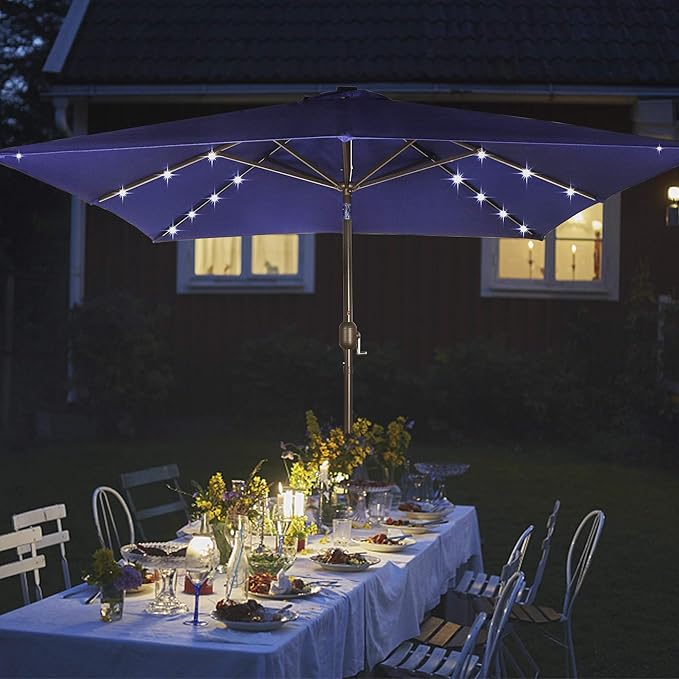 Blissun Rectangular Patio Umbrella, Table Market Umbrella with Tilt and Crank, Outdoor Umbrella for Garden, Deck, Backyard, Pool and Beach