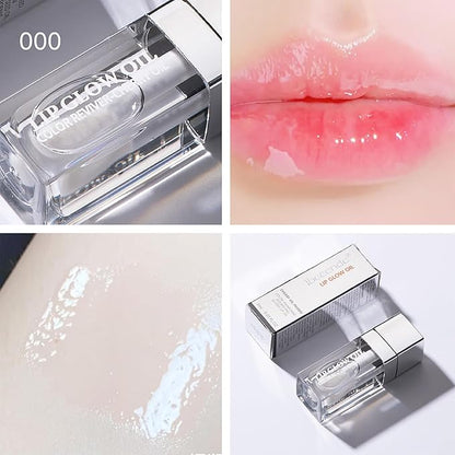 Hydrating Lip Glow Oil, Lip Oil Gloss Transparent Toot Tinted Nourishing Long Lasting Repairing Lightening Lip Lines (CLEAR) 0.2 OZ