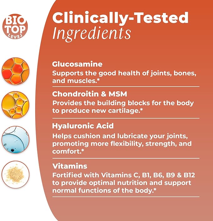 Liquid Glucosamine, Chondroitin, MSM, Biotin, Hyaluronic Acid, All in One Formula for Good Health of Joints, Bones, Hair, Skin & Nails