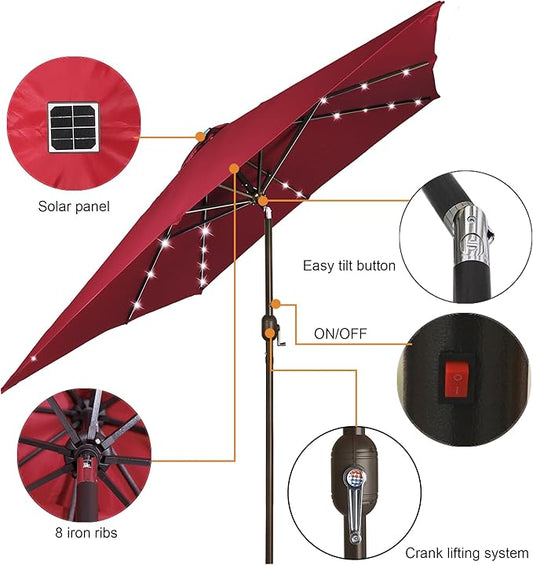 Blissun Rectangular Patio Umbrella, Table Market Umbrella with Tilt and Crank, Outdoor Umbrella for Garden, Deck, Backyard, Pool and Beach