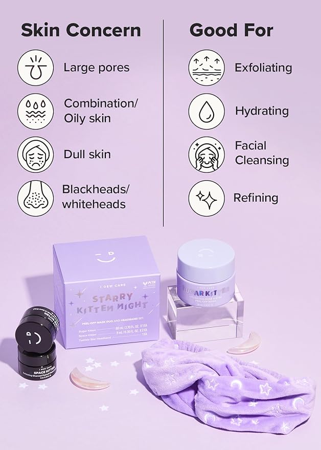 I DEW CARE Peel-off Face Mask Set - Starry Kitten Night | Masks 3ea & Headband, Hydrating, Illuminating, Exfoliating, Korean Skin Care, Exfoliating, Deep Cleansing