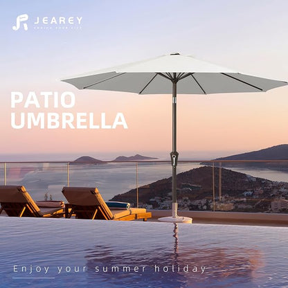 JEAREY 10FT Outdoor Patio Umbrella Outdoor Table Umbrella with Push Button Tilt and Crank, Market Umbrella 8 Sturdy Ribs UV Protection Waterproof for Pool, Garden (Creamy-white)