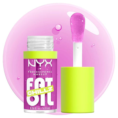 NYX PROFESSIONAL MAKEUP Fat Oil Chillz, Moisturizing, Shiny and Vegan Tinted Lip Gloss - Strawberry Slush (Sheer Pinkish Purple)