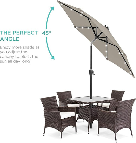 Best Choice Products 7.5ft Outdoor Solar Market Table Patio Umbrella for Deck, Pool w/Tilt, Crank, LED Lights - Beige