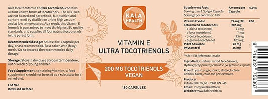 KALA HEALTH Ultra Tocotrienol 200mg Vitamin E Vegan – All 4 tocotrienols - Tocopherol Free - Supports Immune Health & Antioxidant Health Tocotrienols Supplement