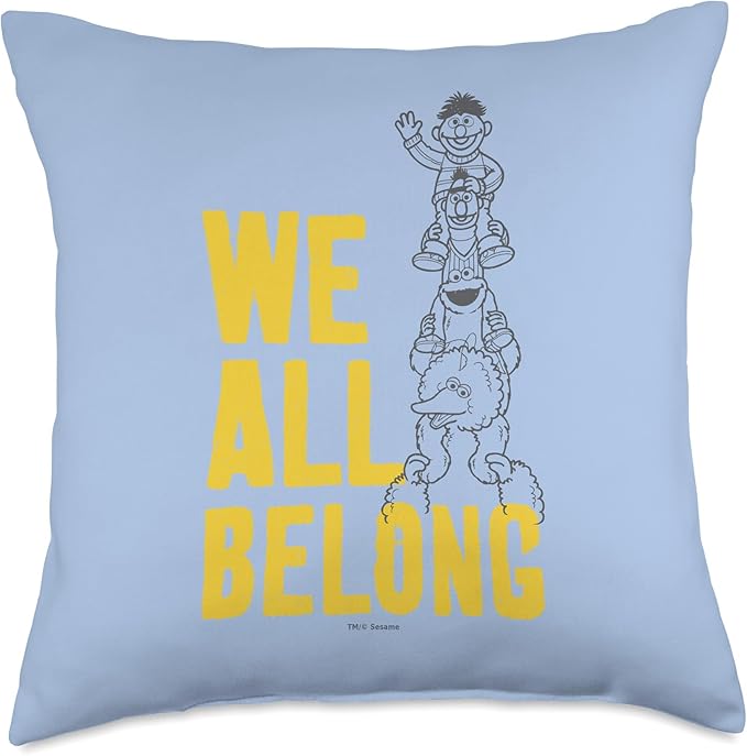 Sesame Street Big Bird and Cookie Monster, We All Belong Throw Pillow, 18x18, Multicolor