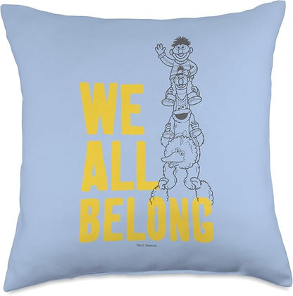 Sesame Street Big Bird and Cookie Monster, We All Belong Throw Pillow, 18x18, Multicolor