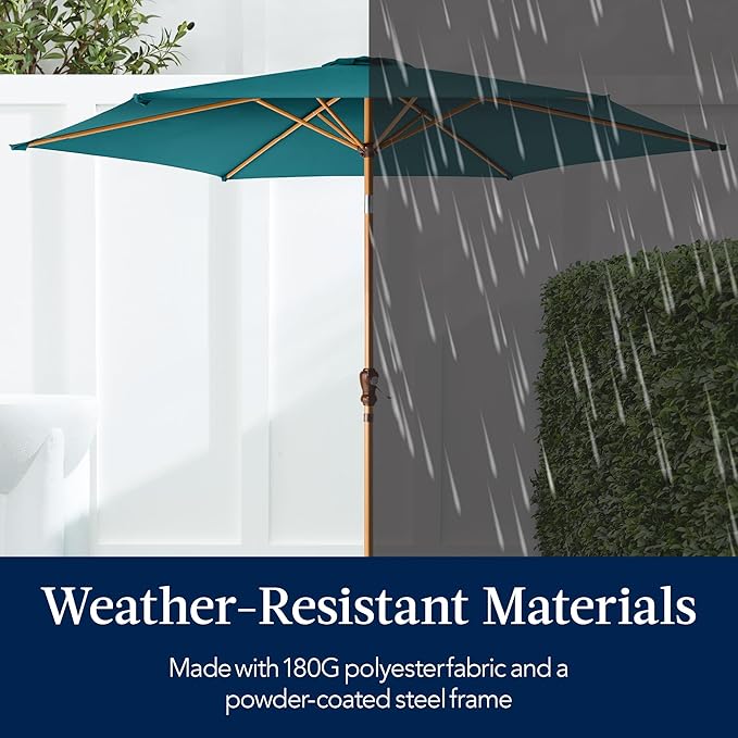 Best Choice Products 10ft Market Umbrella, Outdoor Sun Shade for Backyard, Deck, Poolside, Table w/Woodgrain Pattern, Easy Tilt & Crank - Cerulean