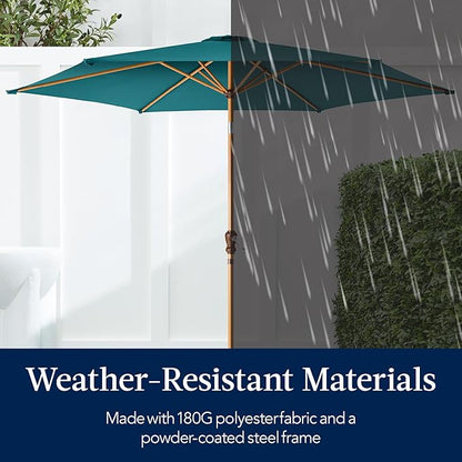 Best Choice Products 10ft Market Umbrella, Outdoor Sun Shade for Backyard, Deck, Poolside, Table w/Woodgrain Pattern, Easy Tilt & Crank - Cerulean