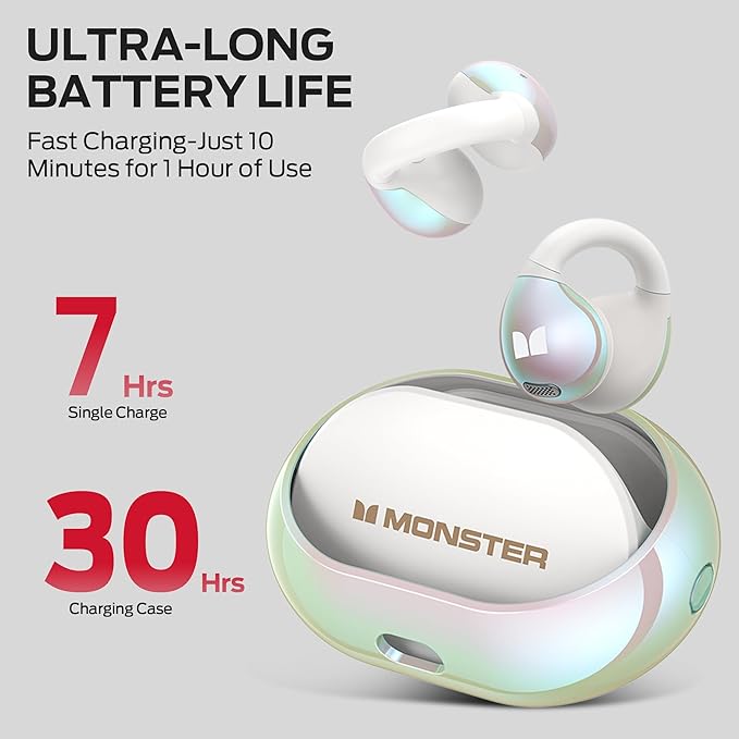 Monster Open Ear AC600 Headphones, Bluetooth 5.4 Wireless Earbuds with HiFi Stereo, Clip-On Earbuds with ENC Clear Call, 21H Playtime, Touch Control, IPX6 Waterproof Wireless Headphones for Sport