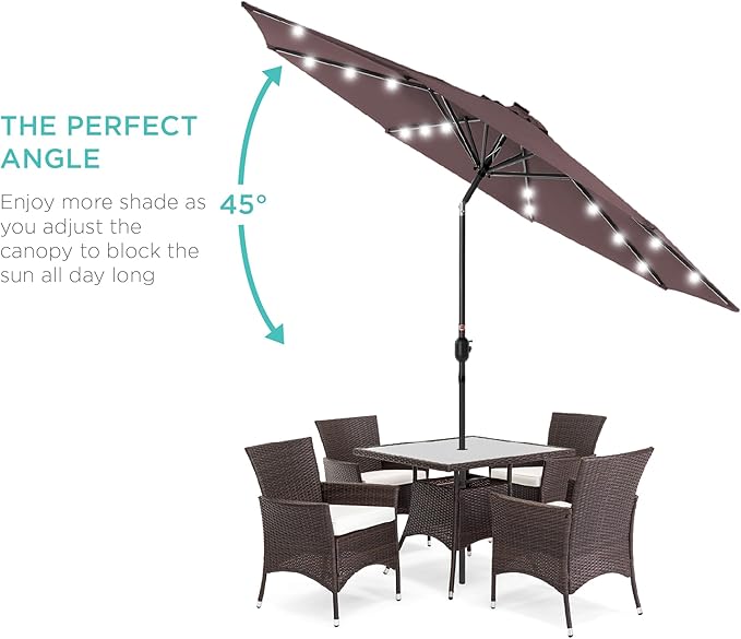 Best Choice Products 10ft Solar Polyester LED Lighted Patio Umbrella w/Tilt Adjustment and UV-Resistant Fabric - Deep Taupe