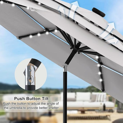 ABCCANOPY 3 Tiers 11FT Solar Led Lighted Patio Umbrellas (Gray)