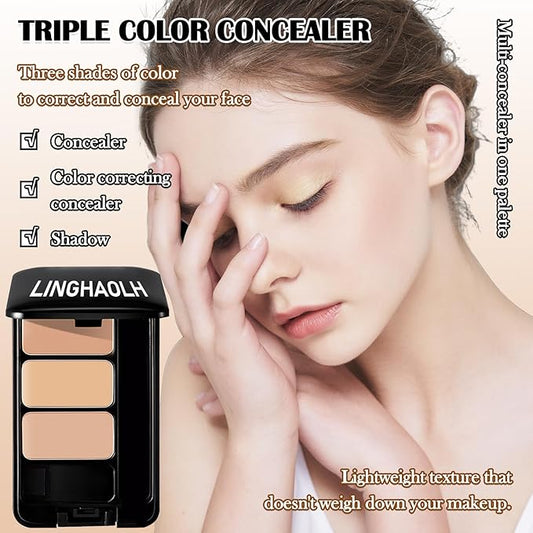3 Colors Corrector Palette,Full Coverage Cream Concealer Liquid