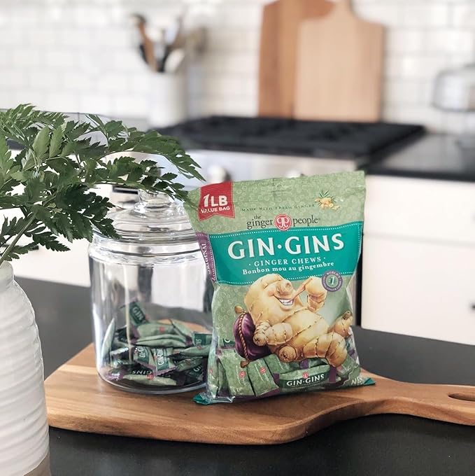 GIN GINS Original Ginger Chews – Natural Fresh Ginger Candy by The Ginger People – Individually Wrapped Healthy Candy – Original Flavor – Large 1 lb Bag (16oz) – Pack of 2