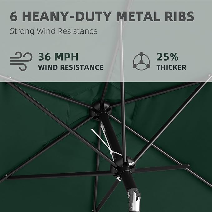 9FT Outdoor Patio Umbrella with Push Button Tilt and Crank, Beach Umbrella for Sun Shades, Market Umbrella with 6 Sturdy Metal Ribs, UV Resistant Waterproof for Garden, Backyard, Deck, Pool