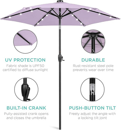 Best Choice Products 7.5ft Outdoor Solar Market Table Patio Umbrella for Deck, Pool w/Tilt, Crank, LED Lights - Lavender