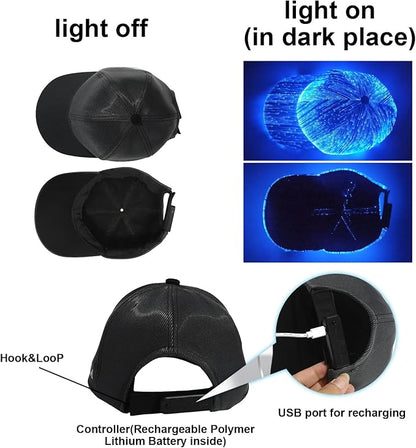 Fiber Optic Cap LED hat with 7 Colors Luminous Glowing EDC Baseball Hats USB Charging Light up caps led Crazy Cap Black