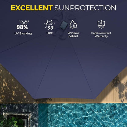 Tempera Solar Patio Umbrella 40 LED Lighted Outdoor Umbrella Table Market Umbrella with Push Button Tilt and Crank, Solar Umbrella with Sturdy Pole&Fade Resistant Canopy, Easy to Set
