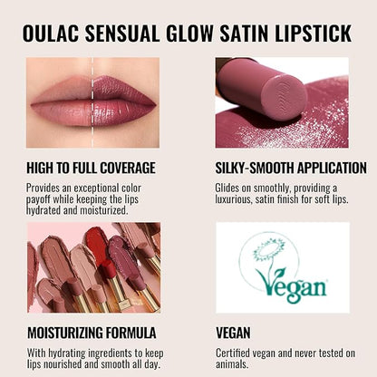 Oulac Nude Lipsticks for Women, Peach Matte Lip Stick, Full Coverage Lip Color, Satin Matte Finish, Cream Texture, Hydrating, Infused with Hyaluronic Acid, Vegan & Clean Beauty 4g SG02 Bodylicious