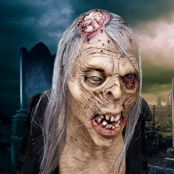 Kuberas Halloween Scary Zombie Mask Realistic Old Man Mask Horror Walking Dead Full Head Creepy Devil Cosplay Costume Mask