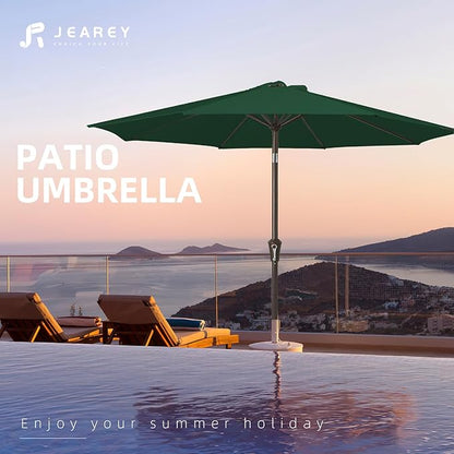 JEAREY 10FT Outdoor Patio Umbrella Outdoor Table Umbrella with Push Button Tilt and Crank, Market Umbrella 8 Sturdy Ribs UV Protection Waterproof for Pool, Garden (Dark Green)