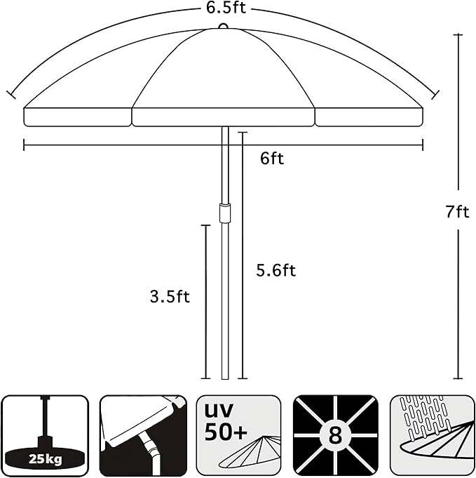 AMMSUN Patio Umbrella, 6.5 ft Outdoor Table Umbrella with Tilt Steel Pole, UPF50+ Protection, Great for Outdoor Garden Backyard, Maroon
