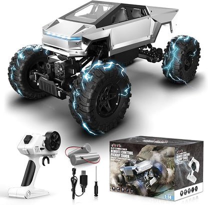 1/14 Scale 4WD RC Monster Truck, 2.4GHz Remote Control Car with LED Lights, All-Terrain Off-Road Toy for Kids Ages 6-12, Christmas Birthday Gift for Boys Girls Adult