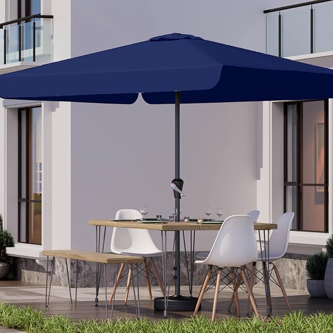 8 * 10FT Rectangular Patio Umbrella Table Market Umbrella w/Tilt and Crank Outdoor Umbrellas for Garden, Deck, Backyard, Pool and Beach, Navy