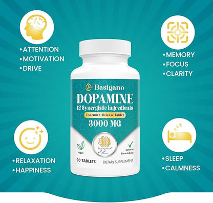 Natural Dopamine Supplement - Gluten-Free - 90 Tablets(Pack of 2)