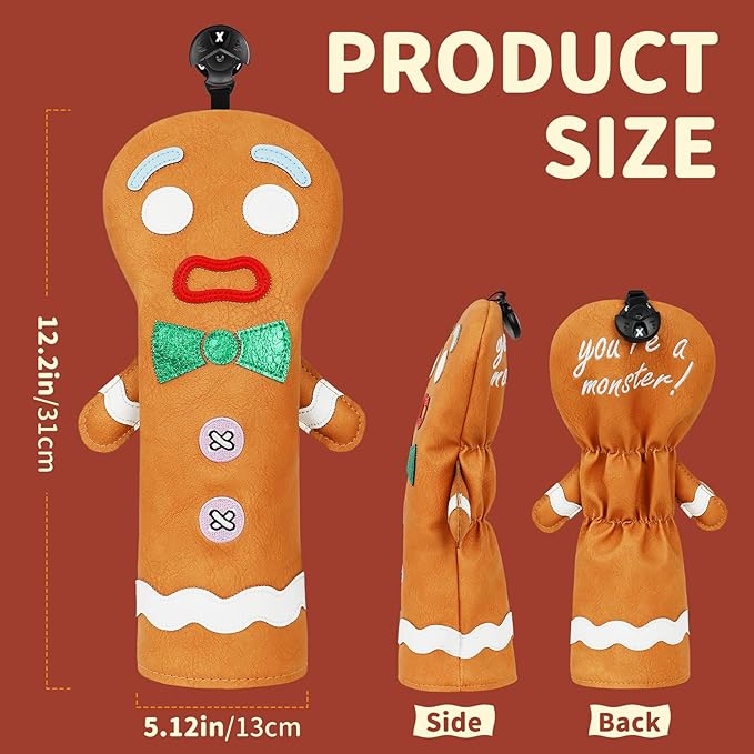 Funny Golf Club Head Cover Driver Headcover Fairway Wood Headcover Hybrid Club Head Cover Brown Monster Cookie