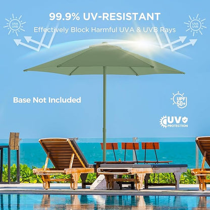 7.5ft Outdoor 1S Push-Up Patio Umbrella - Market Table Pool Deck Umbrella UPF50+ UV Protection with 6 Sturdy Ribs for Balcony, Garden, Lawn, Backyard (Morandi Green)